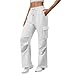 Wide Leg Cargo Sweatpants for Women Casual High Waist Baggy Sweatpant Stretchy Baggy Pants Fashion Jogger with Pockets White
