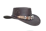 Lederhut Cowboyhut Australien Style Westernhut Herren Damen schwarz und braun Outdoor Hut aus Leder mit Kinnriemen ca. 7cm bis 7,5cm breite Krempe - Sonderposten Verschiedene Variationen