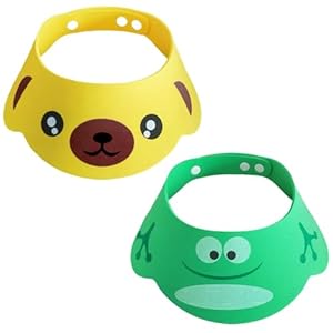 NJCXOLA Gorro de Ducha para Niños, 2 Piezas Gorro de Ducha para Niños Seguridad Ajustable Visera de Silicona Suave Gorro de Ducha para Niños para Evitar que el Agua Entre en los Ojos y la Cara