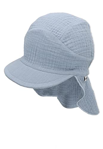 Sterntaler Unisex Schirmmütze mit Nackenschutz Musselin Sonnenhut, hellblau, 47