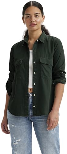 Image of Levi's Women's Shirt Doreen Utility with Pointed Collar, Standard Fit, Black (Black Sand Gd 1), XS