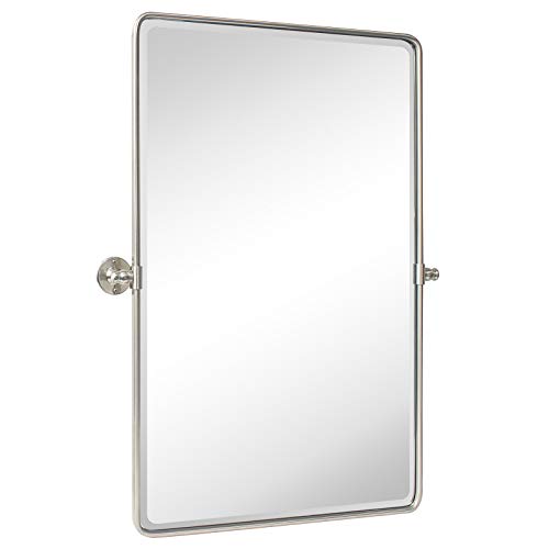 Image of Farmhouse Pivot Rectangle Bathroom Mirror Brushed Nickel Metal Framed Tilting Beveled Vanity Mirrors for Wall, Overall 23.91 x 30 inches (Mirrror 20 x 30 inches)