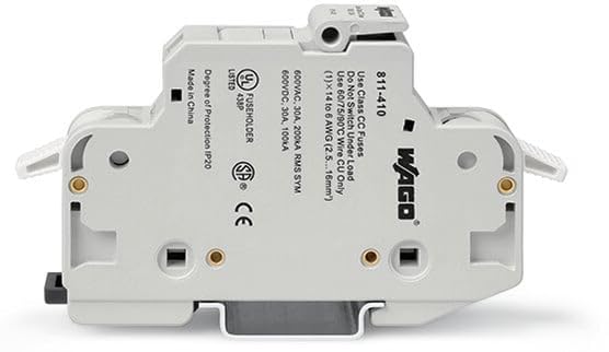 WAGO 811-410 2-Conductor Fuse Holder ; for Class CC Cylindrical FUSES; 1-Pole; Without Blown Fuse Indication; for DIN-Rail 35 X 15 and 35 X 7.5; 16 MM²; CAGE CLAMP®; Light Gray