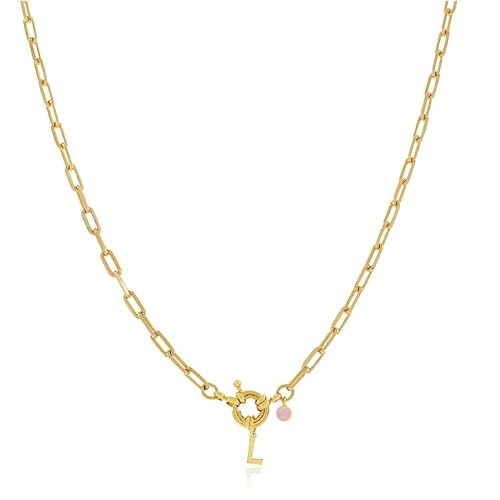 Malu Maiese Halskette Marinera Initials und Ministein Chalcedon Initial Buchstabe diamantierte Gliederkette Federverschluss Federringverschluss Seemannschaft Naturstein personalisiert, 40 o 45 cms,