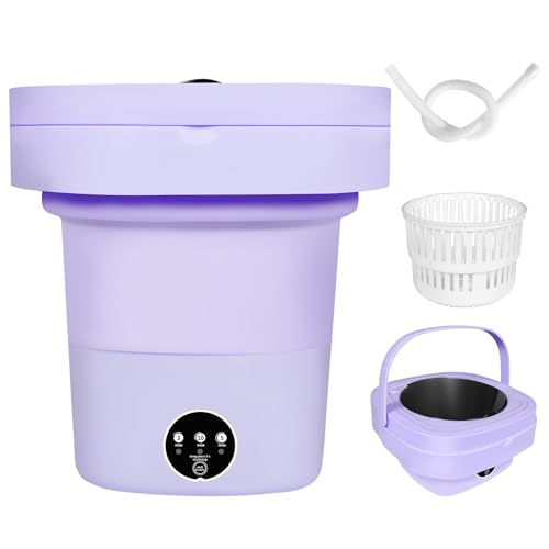 Portable Washing Machine,Mini Foldable Washing Machine for Baby Clothes,Underwear or Small Clothes, Foldable Portable Turbine Mini Washer with Drain Basket (Purple)