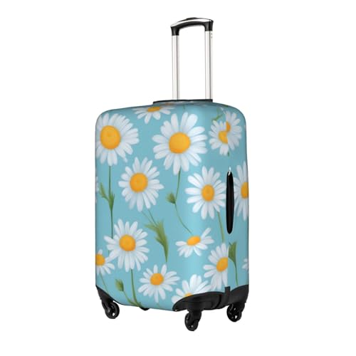 White Daisy In Light Blue Background Print Personalized Travel Luggage Cover With Zipper, Elastic Luggage Cover,For Daily Use2