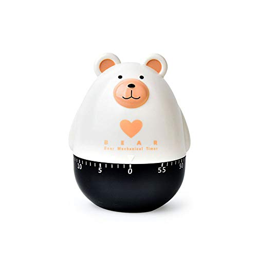 Image of Lovely Cartoon Bear Mechanical Timers 60 Minutes Machinery Kitchen Gadget Cooking Timer Clock Loud Alarm Counters Manual Timer (White)