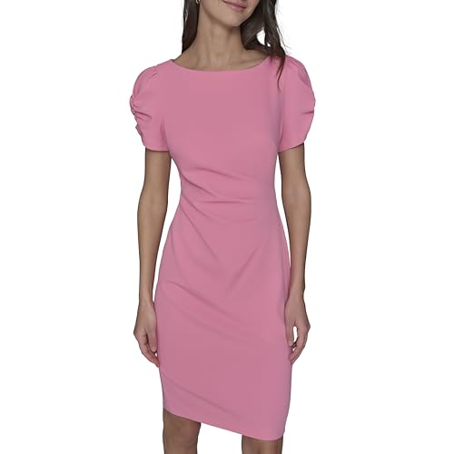 Image of KARL LAGERFELD Short Ruched Sleeve Jewel Neck Sheath Mini Dress