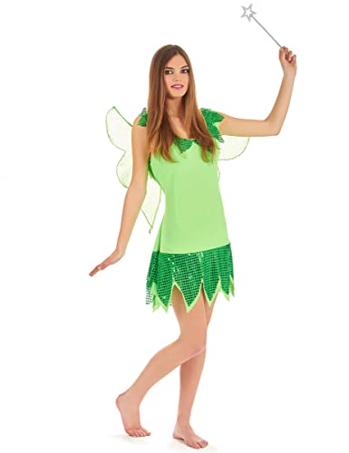 DEGUISE TOI - Déguisement fée femme - Robe - Ailes - Taille Unique (40) - Vert - Déguisements adultes - 100% Polyester - A la main - Carnaval