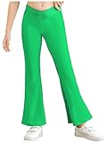 Jhaoyu Kinder Mädchen Schlag Freizeithose High Waist Schlaghosen Retro Slim Fit Stretch Lange Hose mit Dehnbund Baggy Pants Streetwear Grün 134-140