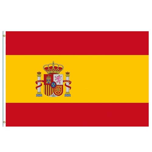 Grande Drapeau Espagne 90x150cm,Double Face Drapeaux Espagne Mat Polyester et Personnalisable,avec Oeillet Métalliques Couture,pour Oktoberfest Événements Sportifs,Décoratifs d'extérieur