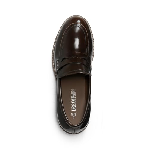 DREAM PAIRS DREAM PAIRS Womens Comfortable Platform Chunky Heel Business Casual Loafers,Size 8.5,Brown-Pu,SDLS2319W