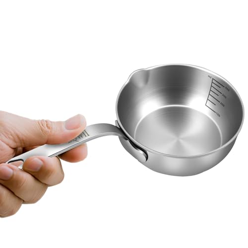 BQWII 18/10 Stainless Steel Butter Warmer, 13.5 fl oz (400ml), Ideal for Heating Milk, Butter, Sauces, Baby Food, Coffee, Chocolate, Egg Pan, Compatible with Induction & Gas Stovetops