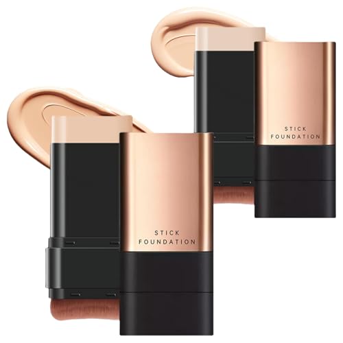 2 In 1- Luxury Anti-Wrinkle Foundation Stick, Korea Flawless Eraser Foundation Stick with Brush, Double Head Foundation Make-Up Stick, Traceless Matte Foundation Repair Stick (White+Natural)