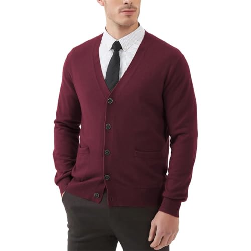 Mens V-Neck Cardigan Sweater Long Sleeve Button Down Knitted with Pockets Lightweight Solid Color Outerwear4
