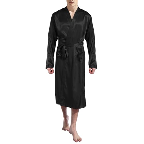 JEERLEEP Men's Satin Smooth Robe Lightweight with Pocket Home Clothing Long Sleeve2