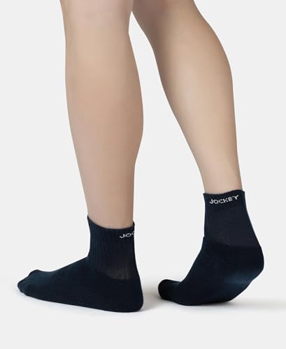 Image of Jockey 7036 Men's Compact Cotton Terry Ankle Length Socks With StayFresh Treatment (Pack of 5) Black, White, Navy, Mid Grey & Charcoal Melange FREE SIZE