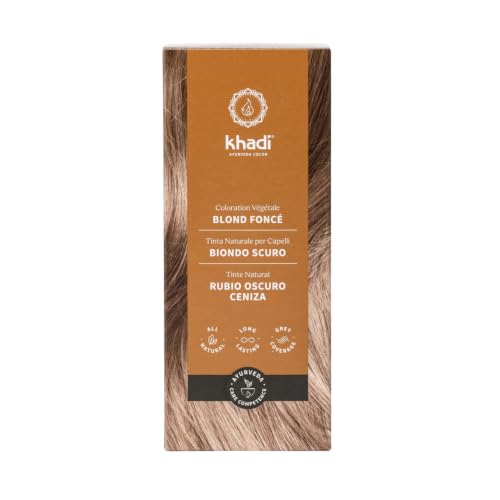 khadi BLOND FONCÉ Coloration végétale - Colore vos cheveux dans un blond cendré mat à un blond foncé intense - Cosmétiques 100% naturels certifiés - 100 g