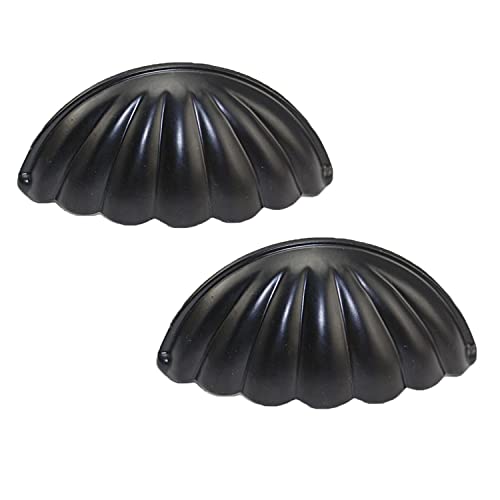 KanDery Vintage Shell Cabinet Knobs, Retro & Chic Carved Drawer Handles, Semicircle Furniture Door Handles, Half Moon Shape, Black - Image 2
