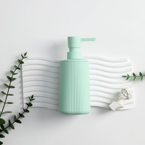 Image of Small Soap Dispenser for Bathroom and Kitchen, Modern Farmhouse Striped Style Plastic Hand Soap Dish Soap Dispenser with Pump Matte Light Green