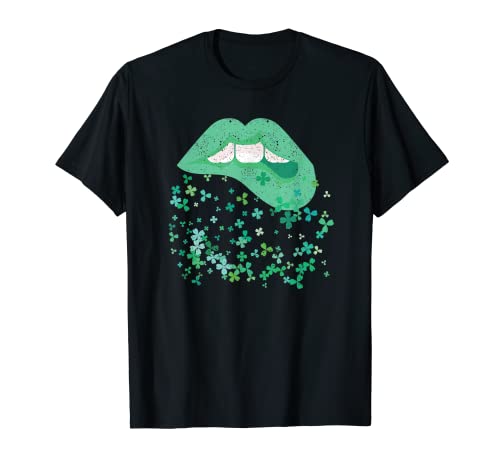 Lips Sexy Green Cool Irish Shamrock San Patricio Día de la suerte Camiseta