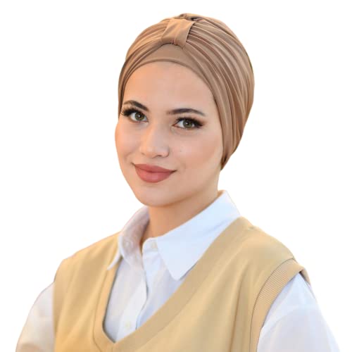 SUFIRIT Bridged Turbans for Women Caramel-Hijab Undercap-Hijab Underscarf-Hijab Cap-Instant Hijab-Jersey Hijab-Sleep Bonnet-Hair Bonnet-Hijab Scarfs for Women-African Head Wraps for Women Muslim