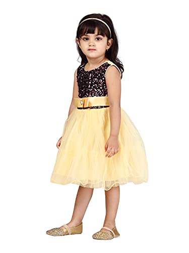 Image of MUHURATAM Girl's Net Fit and Flare Knee-Length Dress