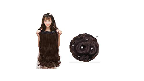 Image of Pack of 2, Stylish Dark Brown Women's Synthetic Curly Hair Extension with Bridal Hair Bun Juda Hair Extension Synthetic Curly (5 Clips Curly Natural Black Brown)