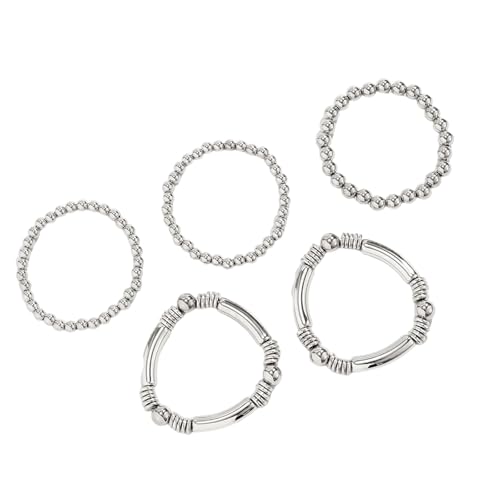 合金ビーズブレスレット5点セット 長さ調節可能 女性用 シルバーゴールド ファッショナブルなジュエリー ウェディングアクセサリー, As show