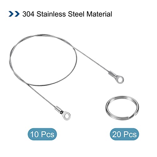 Image of PATIKIL Stainless Steel Lanyard Cable 1.5mmx50cm, 10 Pack Eyelets Ended Security Wire Rope with 20 Pack Key Ring