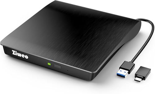 Ziweo External CD DVD Drive, Portable USB 3.0 Type-C CD Burner CD +/-RW Drive DVD Player for ROM...