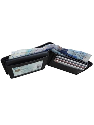 Men's Genuine Leather Wallet 6 Card Slots 2 ID Windows 2 Cash Compartments 2 Pockets Classic RFID Bifold Wallet For men (Charcoal black)4