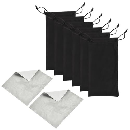 Pebipoo 6pcs Sunglasses Eyeglasses Microfiber Soft Pouch Bag Storage Bag with 2pcs Glasses Cloth (Black)