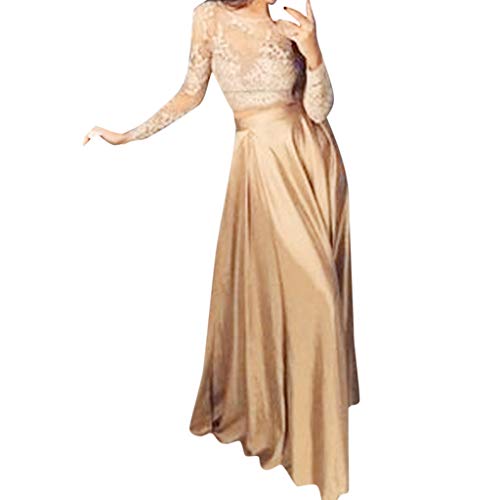showsing Women Maxi Party Long Wedding Cocktail Formal Dresses - Female Lace Long Sleeve Blouse with Long Skirl Set (Beige, M/UK 10)