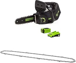 GD40TCSK2 Cordless Top Handle Chainsaw with Brushless Motor, 25cm Bar Length 40V 2Ah Battery & Charger + Greenworks Replacement 25cm Chain