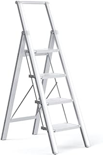 Step Ladder Folding Step Stool - Lightweight Aluminium Ladders W/ Anti-Slip Wide Pedal&Handle for Adults&Seniors, Perfect for Home Kitchen Garden Safety Decorative Ladder, Silver