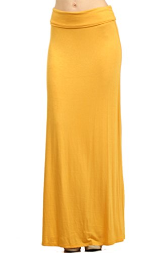 HEO CLOTHING Casual High Waisted Solid/Printed Long Maxi Skirt/Made in USA L, Hsk00005 Mustard