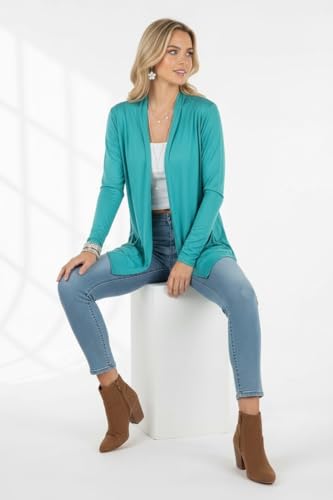 Image of ToBeInStyle Womens Open Front Long Sleeve Lightweight Asymmetrical Draped Cardigan with Side Pockets