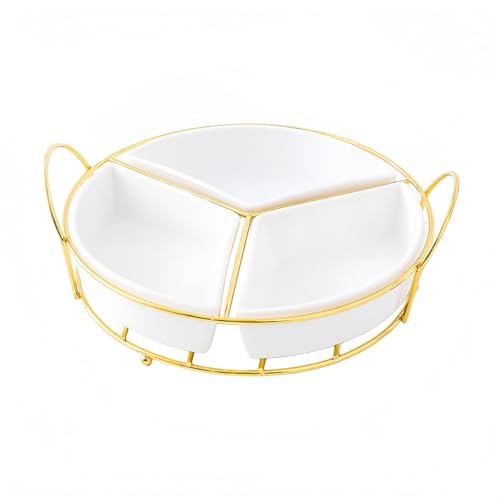 VZXスナックプレート(仕切り付き)キャンディー・フルーツ・ナッツ用フルーツプレートデスクトップ収納ボックス (高光沢ホワイト−3段仕切り)