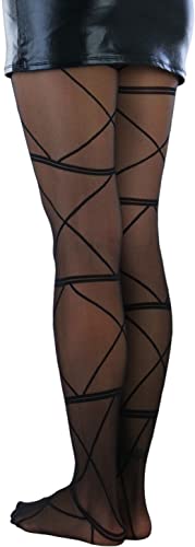 Image of ToBeInStyle Women's Strappy Zig Zag Lace Up Bandage Print Fashion Goth Tights