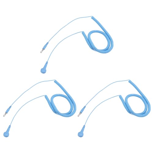Image of MECCANIXITY ESD Grounding Cable Cord 500cm /197 Inch Long,Anti-Static Ground Wire Cable Lantern Tip + Buckle for Eliminate Conductor Electrostatic,Pack of 3(Blue)