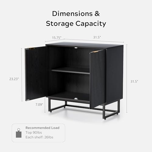 EYYTHUNG Fluted Cabinets with Storage Set of 2, Sideboard Buffet Cabinet with Adjustable Shelves, Modern Accent Console Table for Living Room Entryway, Black