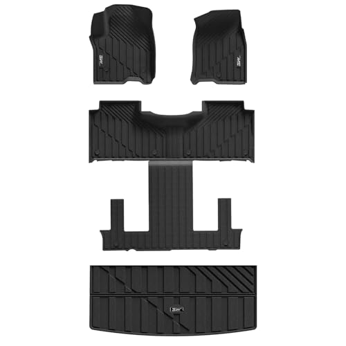 3W Floor Mats & Cargo Liner Fit for 2021 2022 2023 2024 2025 2026 Chevy Tahoe/GMC Yukon/Cadillac Escalade 7 Seat TPE All Weather Custom Fit Car Accessories Heavy Duty Rubber Full Set Trunk Mats