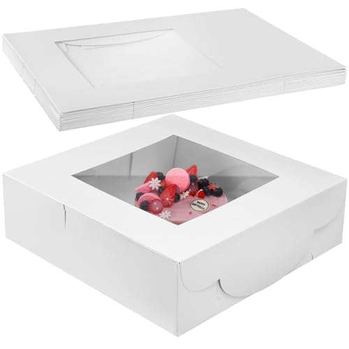 Ireer 10 Pcs 16 x 16 x 5 Inch Cake Boxes with Window White Cardboard