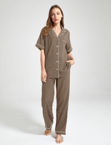 Image of Womens Muslin Pajama Set 100% Cotton Double Gauze Linen Like