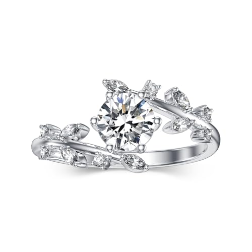 Floral Moissanite Ring for Women 1ct D Color VVS1 Clarity Vines Diamond Ring Leaf Shaped 925 Silver Moissanite Rings Vines Style Engagement Ring For Her