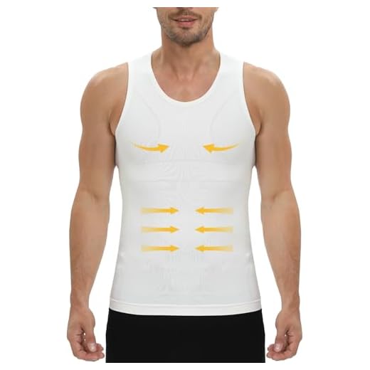 PODFAN Gynecomastia Mens Compression Shirt, Slimming Tank Top, Men Body Shaper Vest, Tummy Control Undershirts (White,Large)