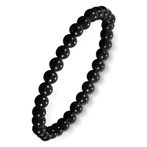 Aluckiss 6mm Black Agate Round Beaded Bracelet for Women Men Natural Agates Stone Healing Bracelets Stretch Elastic Handmade Polished Gemstone Beads Bracelet