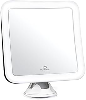 Fancii 10x Magnifying Lighted Makeup Mirror - Daylight LED Travel Vanity Mirror - Compact, Cordless, Locking Suction, 163mm Wide, 360 Rotation, Portable Illuminated for Bathroom - Mira (10X)