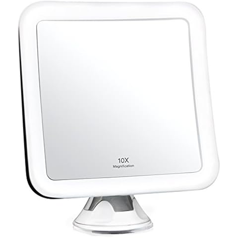 Fancii 10X Magnifying Lighted Makeup Mirror - Daylight LED Vanity Mirror - Compact, Cordless, Locking Suction, 6.5" Wide, 360 Rotation, Portable Illuminated Bathroom Mirror (Square) Cover